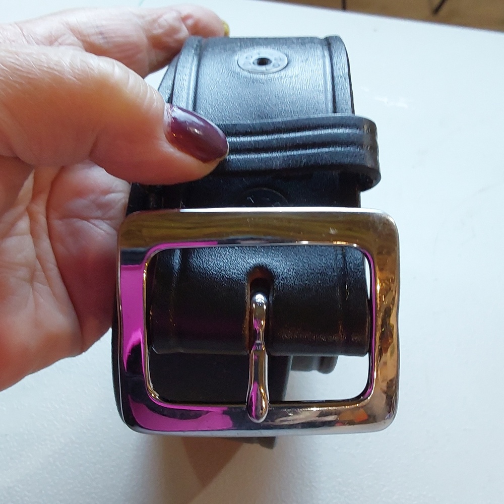 Don Hume| Men's Black Leather Belt/Tactical Solid Brass Silver Buckle Wide '36